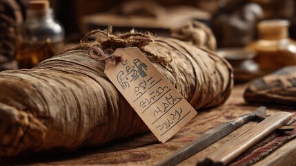 Ancient Artifact with Hieroglyphic Label