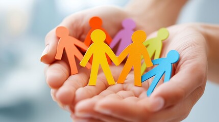 A hand holding a group of paper people