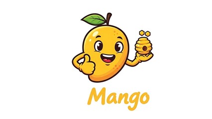 Cartoon mango character holding honeycomb illustration
