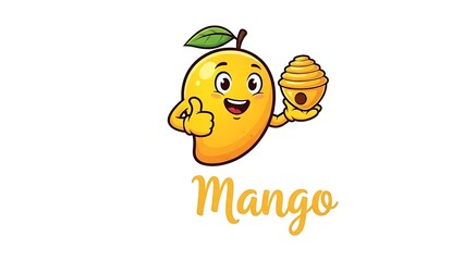 Cheerful mango holding honeycomb illustration
