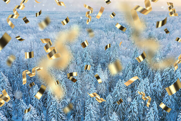 Naklejka premium christmas confetti holiday background, winter landscape outdoor, new year