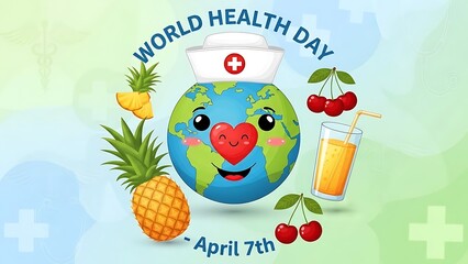 Celebrating world health day with nutritious symbols illustration
