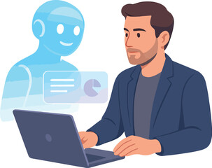 Human Collaborating With AI Assistant For Modern Work And Innovation illustration
