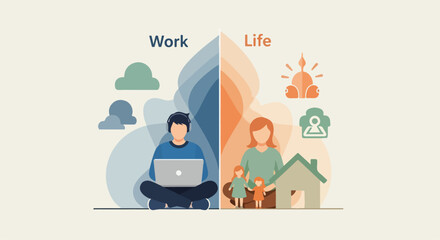 Remote Worker Balancing Professional Work And Personal Life At Home illustration