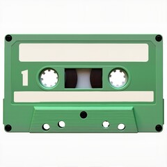 Fototapeta premium Vintage Green Cassette Tape on White Background