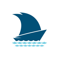 logo design of a boat sailing in the blue ocean
