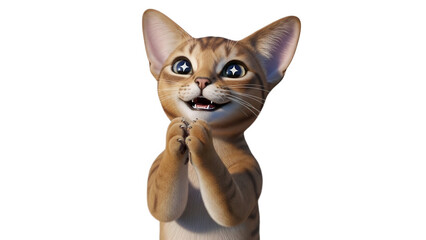 Adorable kitten with sparkling eyes begging with paws clasped