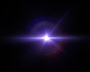 A purple star with a rainbow ring and horizontal rays of light on a black background, with a bright glowing effect.
