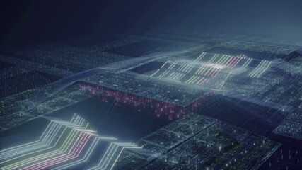Abstract digital landscape with glowing data streams and circuit-like patterns. Represents the future of technology and data processing in a virtual environment - Powered by Adobe