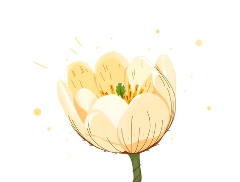 simple illustration of a cozy stylized doodle a dreamy macro detail of a Setaria faberi flower basking in warm natural light with soft petals in shades of pale yellow and green