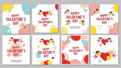 Naklejka premium a collection of valentine s day cards with cute cupid illustrations and heart designs