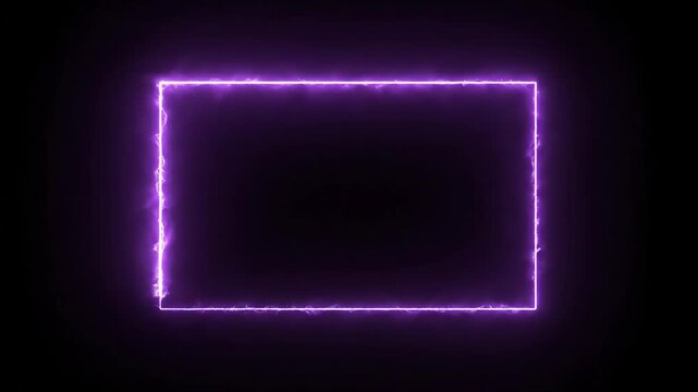 Glowing neon electric rectangle frame on dark background with energy light effect