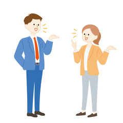 Obraz premium 身振り手振りで話し合う男女のビジネスシーンイラスト
