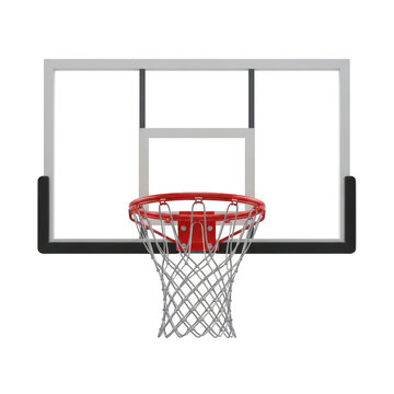 Detailed illustration of a basketball hoop with red rim and net isolated on transparent background