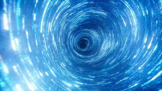 Abstract digital vortex with swirling blue lights. Represents the concept of data flow, technology, and futuristic environments