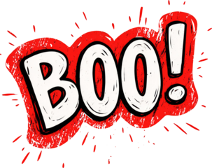 Vibrant Comic Style 'Boo!' Halloween Graphic with Red and Black Accents