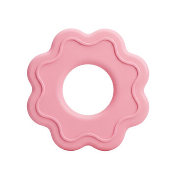 Pink baby teether toy in flower shape isolated on transparent background