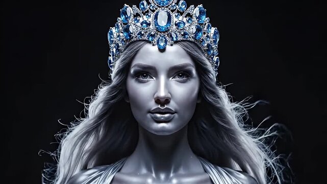 Majestic Silver Queen, Portrait, Studio Setting, Digital Art, Enigmatic Atmosphere, Close-Up View, Fantasy Concept