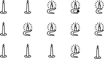Candle silhouette illustration, black flame icons, candle vector set, glowing candle clipart, spiritual shapes, decorative design, SVG graphic