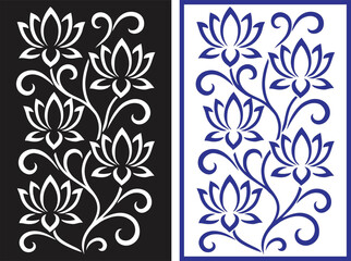 Beautiful blooming lotus flower pattern design in two color variations for cnc router cutting