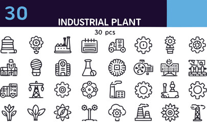 Fototapeta premium Monochrome industrial plant icons set for business and technology