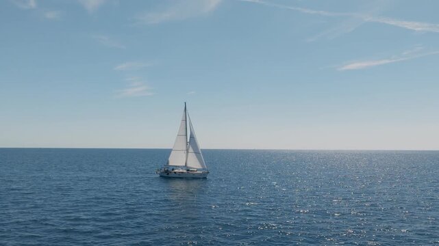 Sailboat Sailing In The Mediterranean Sea, Gaeta, Italy - Drone Shot