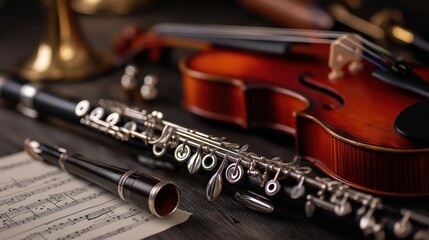 Obraz premium Instruments on Table with Sheet Music Displayed