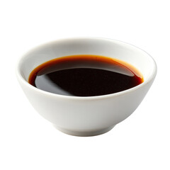 Soy sauce filled, white bowl on black background