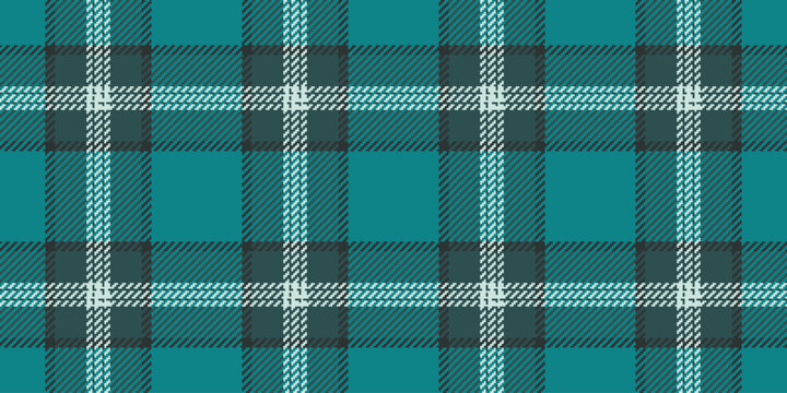 Kind check seamless texture, mosaic pattern fabric plaid. Textured background textile vector tartan in cyan and dark slate gray colors.