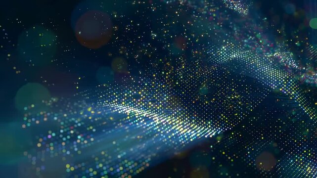 Abstract shimmering particles flowing in a digital wave. Represents the beauty of technology and creativity in visual design
