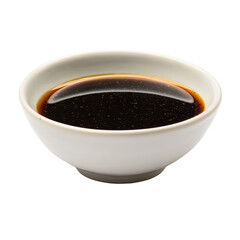 Smooth, dark brown liquid fills a small, round, white bowl against black