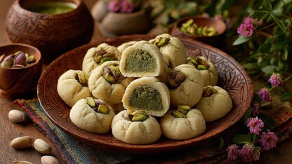 Fototapeta premium Pistachio Ma’amoul with Mahlab & Cardamom