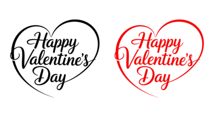 Happy Valentine's Day text banner. Valentine's Day greeting card template with typography text Happy Valentine`s Day and heart symbols in black and red color on a white background. Vector illustration