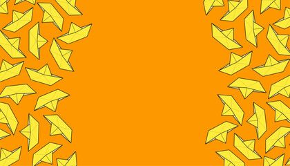 Paper Boat Frame Orange Background Minimal Flat Design