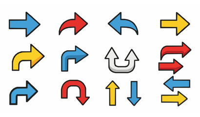 Bold Arrow Symbols Vector Set. Directional Icons Collection