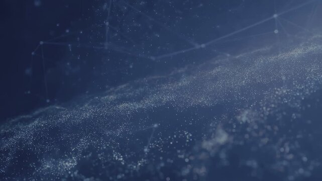 Abstract digital particles flowing in a cosmic space. Represents the interconnectedness of technology and data in a modern world