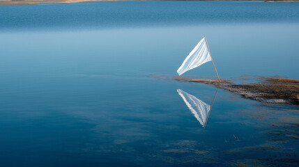 A white flag is floating in the water