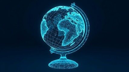 Global Connectivity and International Networking Concept with a Glowing Blue Wireframe Earth Globe on a Rotating Stand