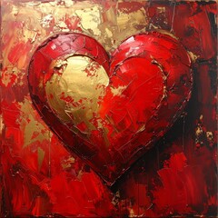 Herz - Rot mit Gold - Acryl- oder &Ouml;lfarbe