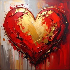 rot - goldenes Herz - Acryl- oder &Ouml;lfarbe