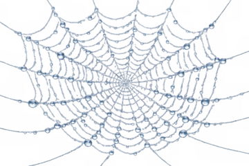 Spider web with glistening dew drops on transparent background, capturing fragile beauty and morning moisture