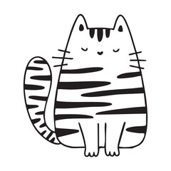 Cute and funny cats doodle line illustration. Cartoon cat or kitten characters design with outline style.