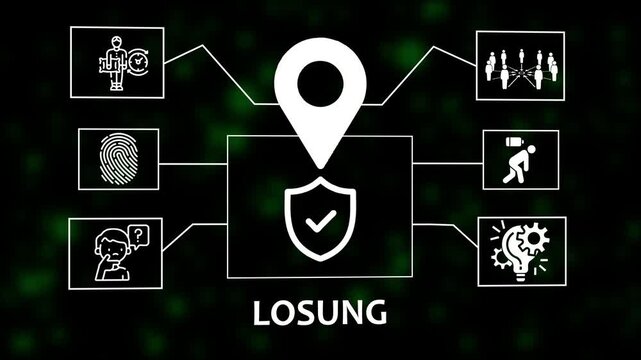 " Losung" Project management concept. Business, Technology, Internet and network concept. illustration, Abstract technology symbols on a green background.