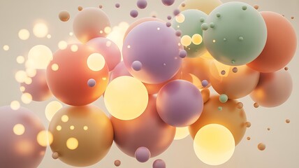A vibrant cluster of colorful balloons floating in mid-air against a soft background