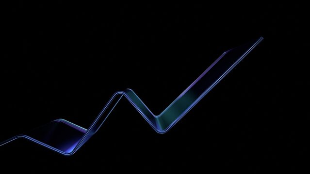Abstract glass growth line moving up on a black background, 3d render