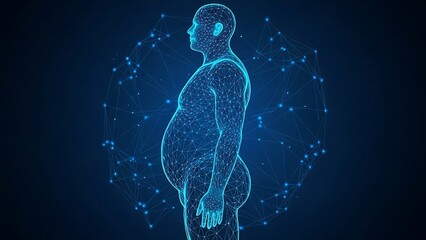 Futuristic Wireframe Visualization of a Male Human Body Profile for Health Data and Medical Analysis