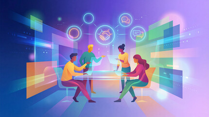 Business meeting teamwork digital collaboration remote work office creative team technology brainstorming modern colorful business meeting