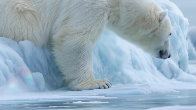 Majestic Polar Bear Navigates Icy Arctic Landscape in Search of Food.