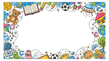 Fototapeta premium Back To School Supplies And Toys Set Flat Design Vector Illustration