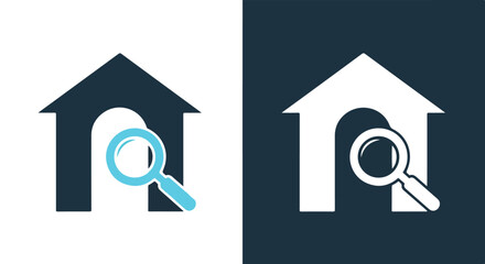 Naklejka premium House icons with magnifying glass